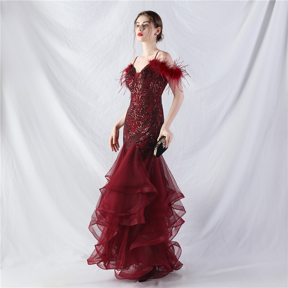 Sequins splice show gauze colors hard evening dress