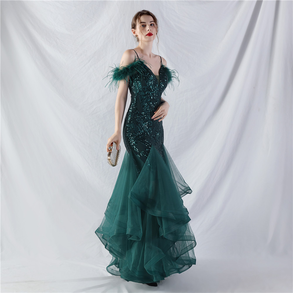 Sequins splice show gauze colors hard evening dress