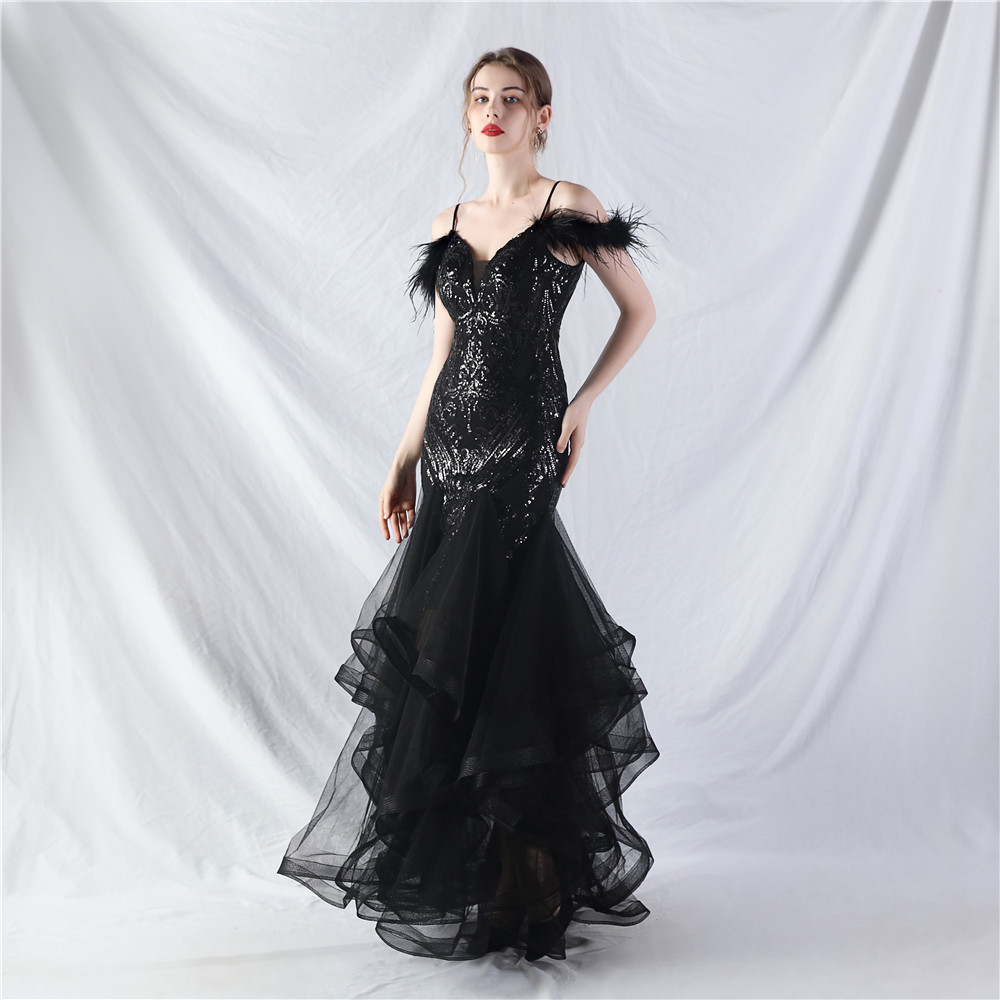 Sequins splice show gauze colors hard evening dress