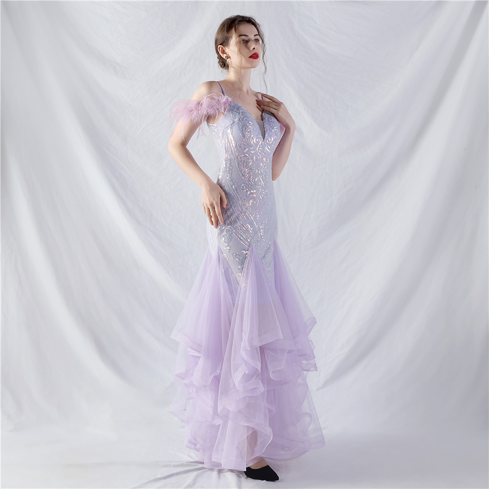 Sequins splice show gauze colors hard evening dress