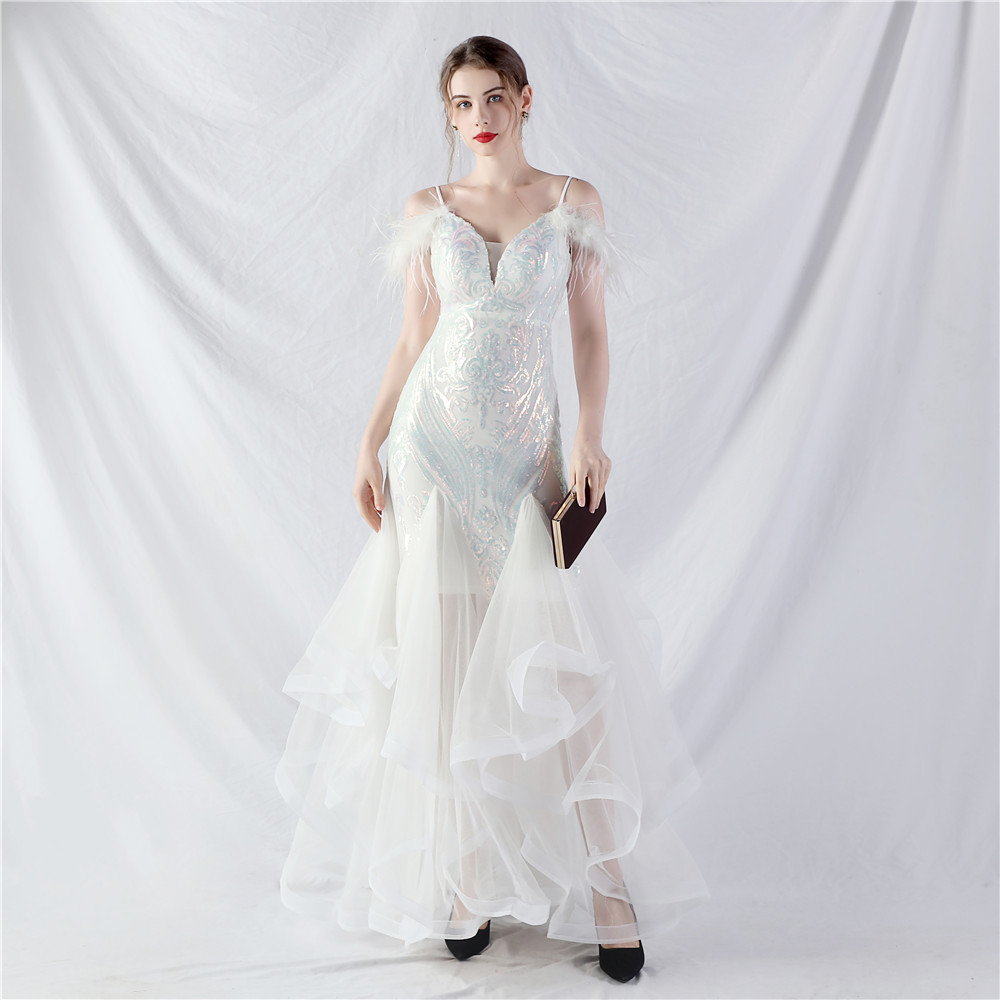 Sequins splice show gauze colors hard evening dress