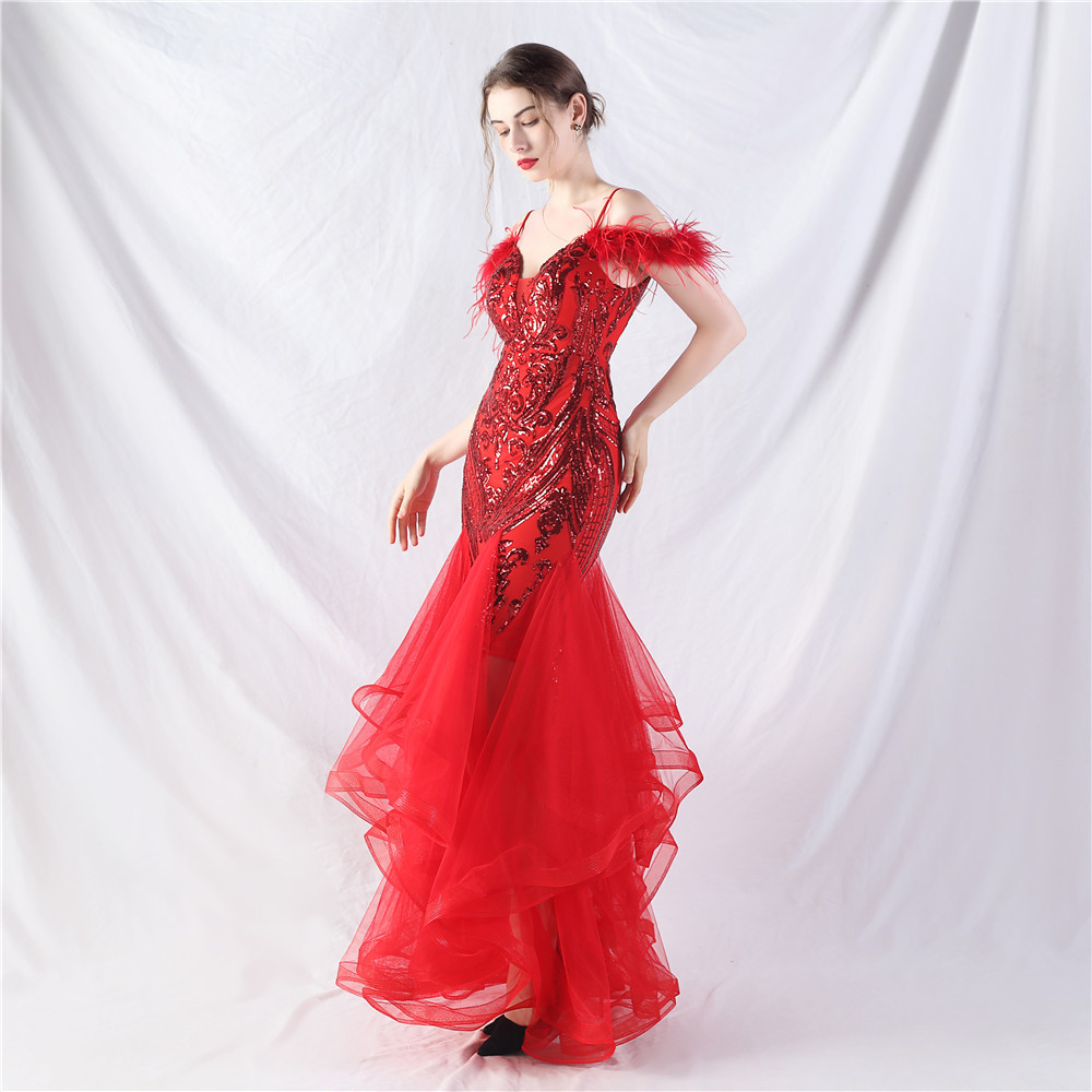 Sequins splice show gauze colors hard evening dress