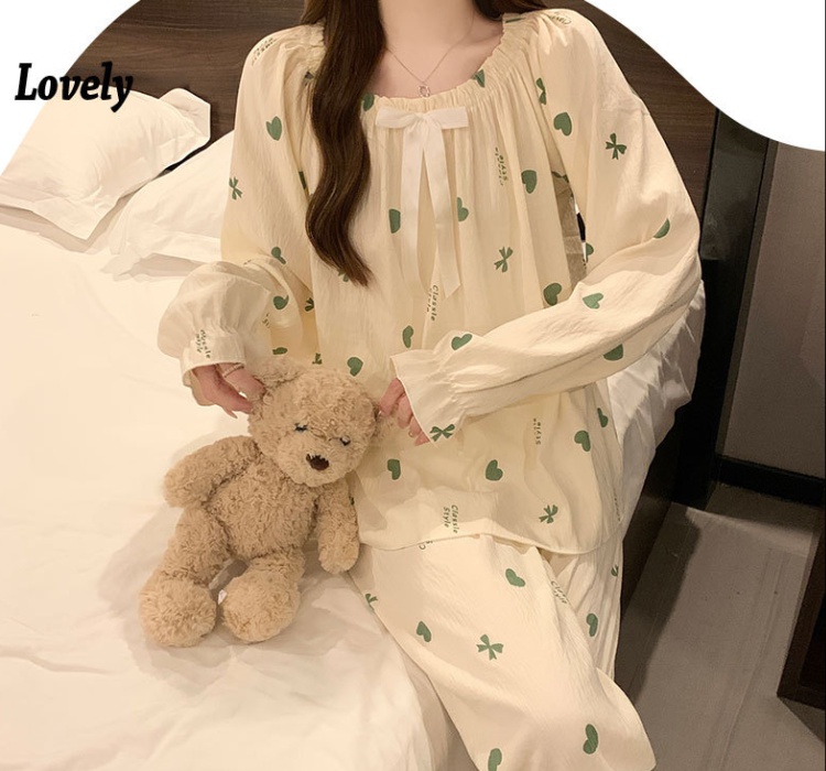 Cotton long pants horizontal collar pajamas 2pcs set