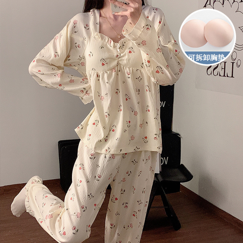 With chest pad homewear lace wears outside pajamas a set