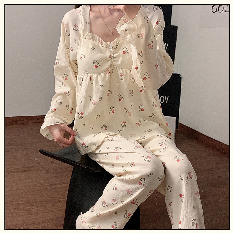 With chest pad homewear lace wears outside pajamas a set