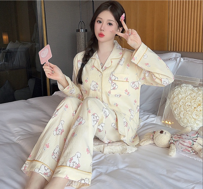 Long sleeve pajamas chest pad cardigan a set for women