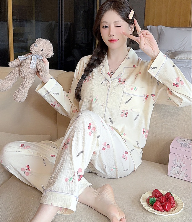 Long sleeve pajamas chest pad cardigan a set for women