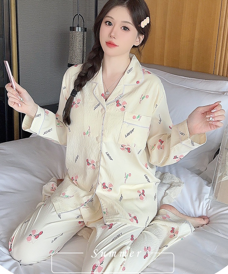 Long sleeve pajamas chest pad cardigan a set for women