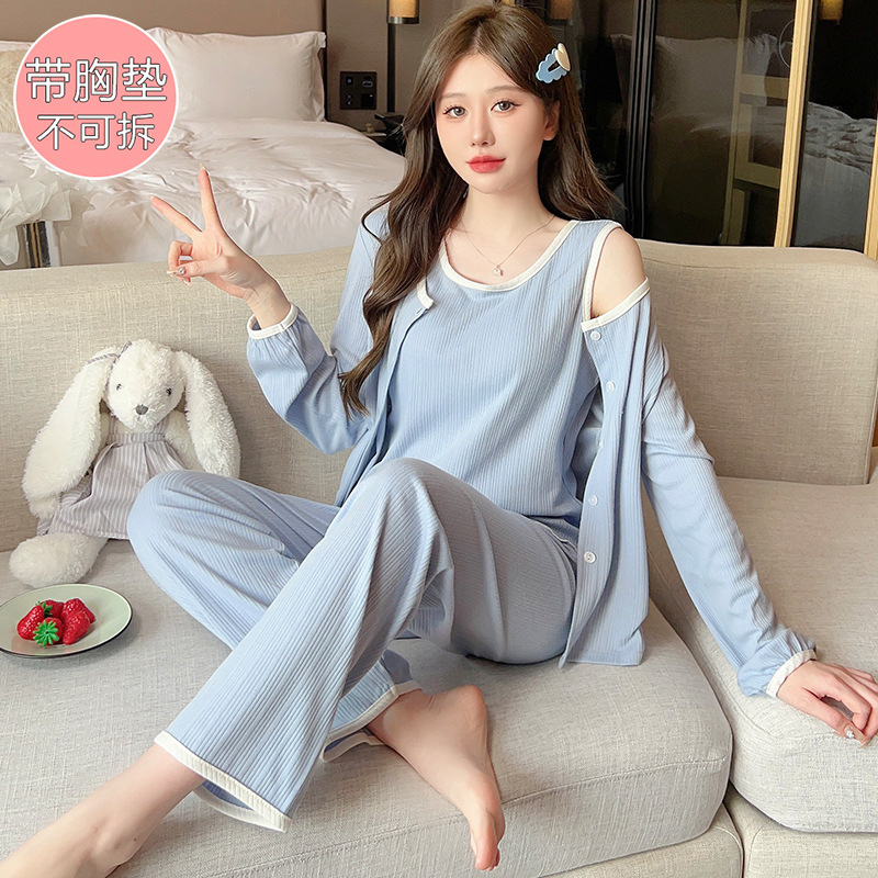 Homewear pajamas spring and autumn vest 3pcs set