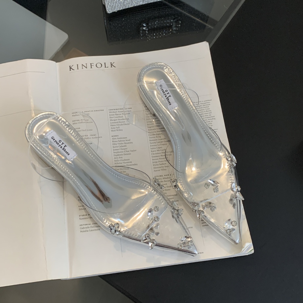 Pointed crystal transparent shoes rhinestone summer sandals