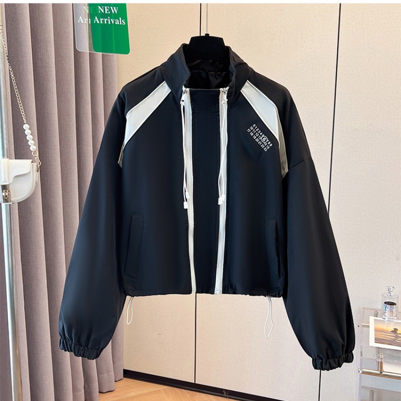 Double zip couples windbreaker cstand collar loose coat