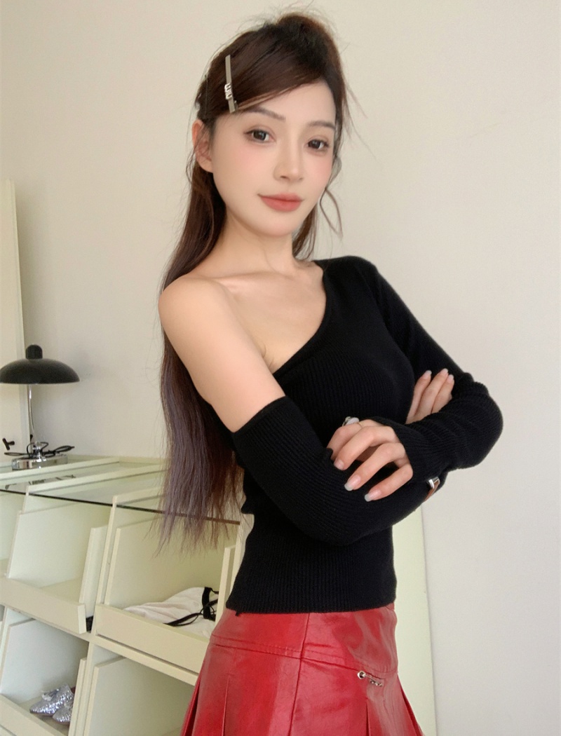 Spicegirl sexy sloping shoulder sweater slim bottoming tops