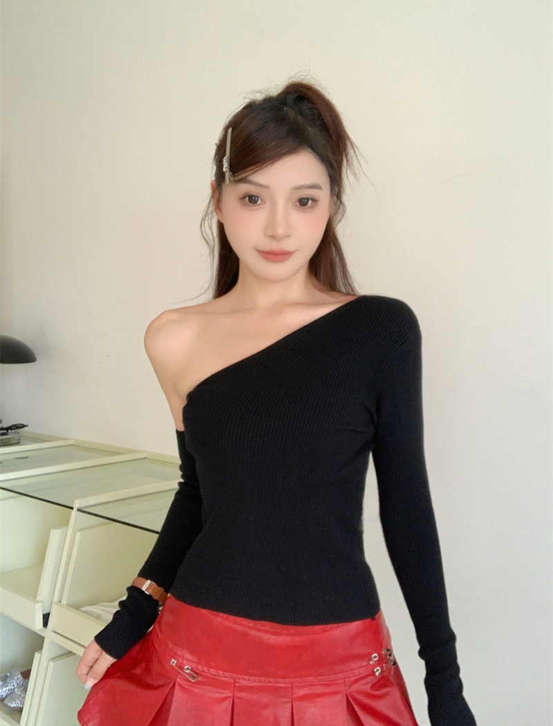 Spicegirl sexy sloping shoulder sweater slim bottoming tops