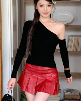 Sloping shoulder sweater temperament tops 2pcs set