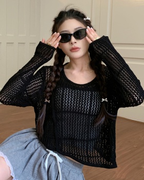 Short autumn knitted smock unique hollow irregular tops