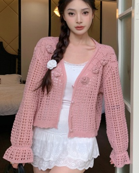 Tender autumn hollow flowers cardigan for women