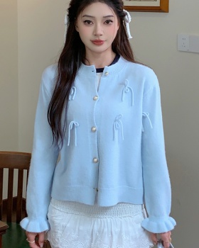 Knitted unique bow cardigan autumn blue sweater