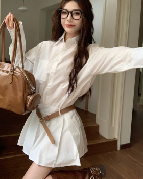 Slim pinched waist dress long sleeve white shirt