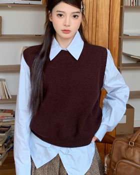 Autumn loose knitted shirt Korean style slim waistcoat 2pcs set