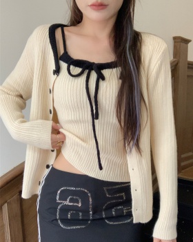 Knitted small sling Korean style cardigan a set