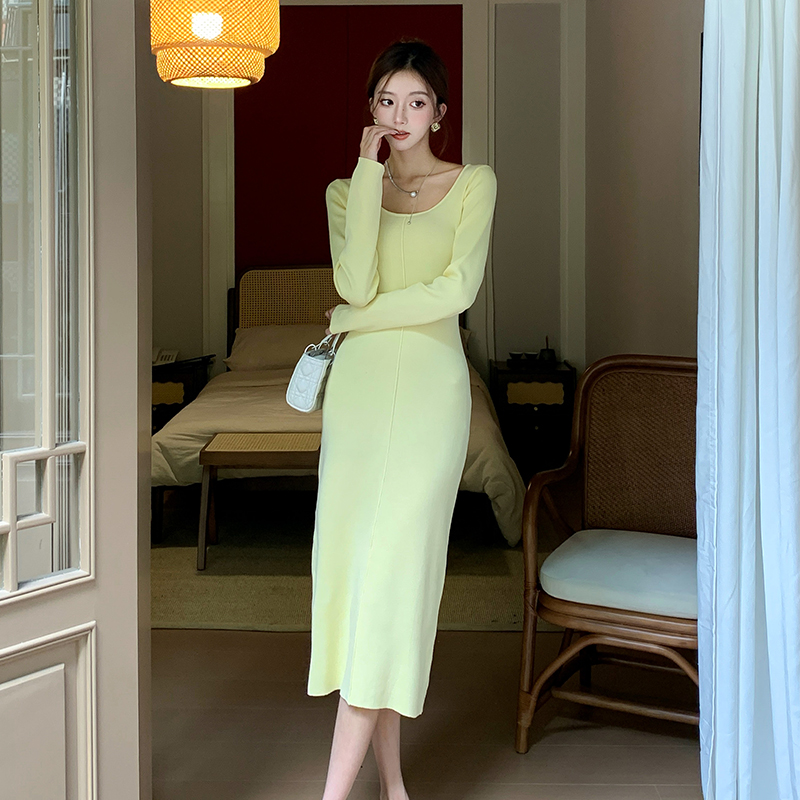 Long retro autumn and winter A-line dress for women