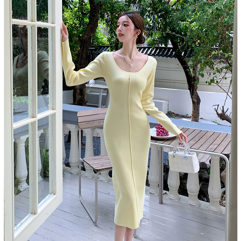 Long retro autumn and winter A-line dress for women