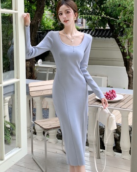 Knitted temperament long dress bottoming dress for women