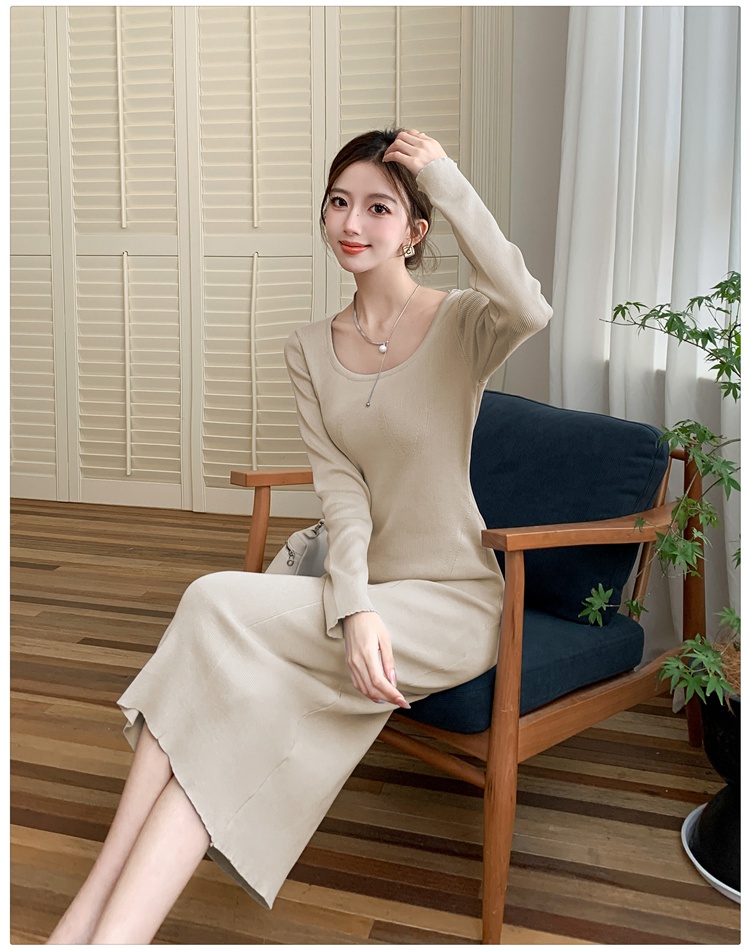 Knitted temperament long dress bottoming dress for women