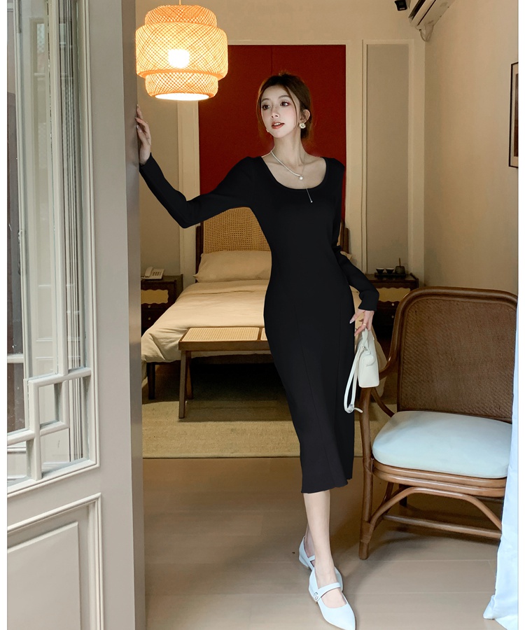 Knitted temperament long dress bottoming dress for women