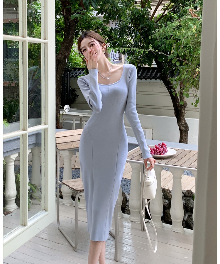 Knitted temperament long dress bottoming dress for women