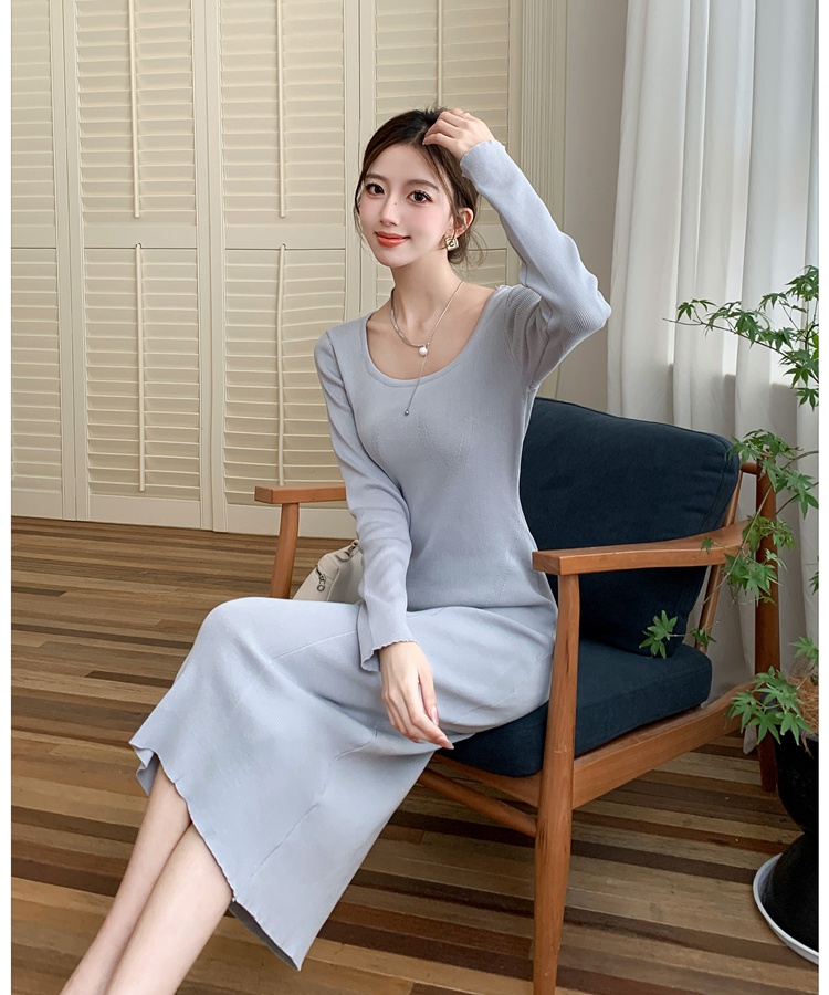 Knitted temperament long dress bottoming dress for women