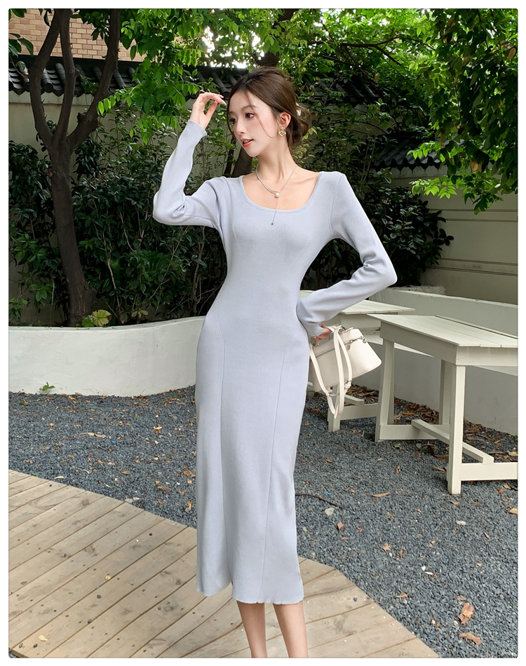 Knitted temperament long dress bottoming dress for women