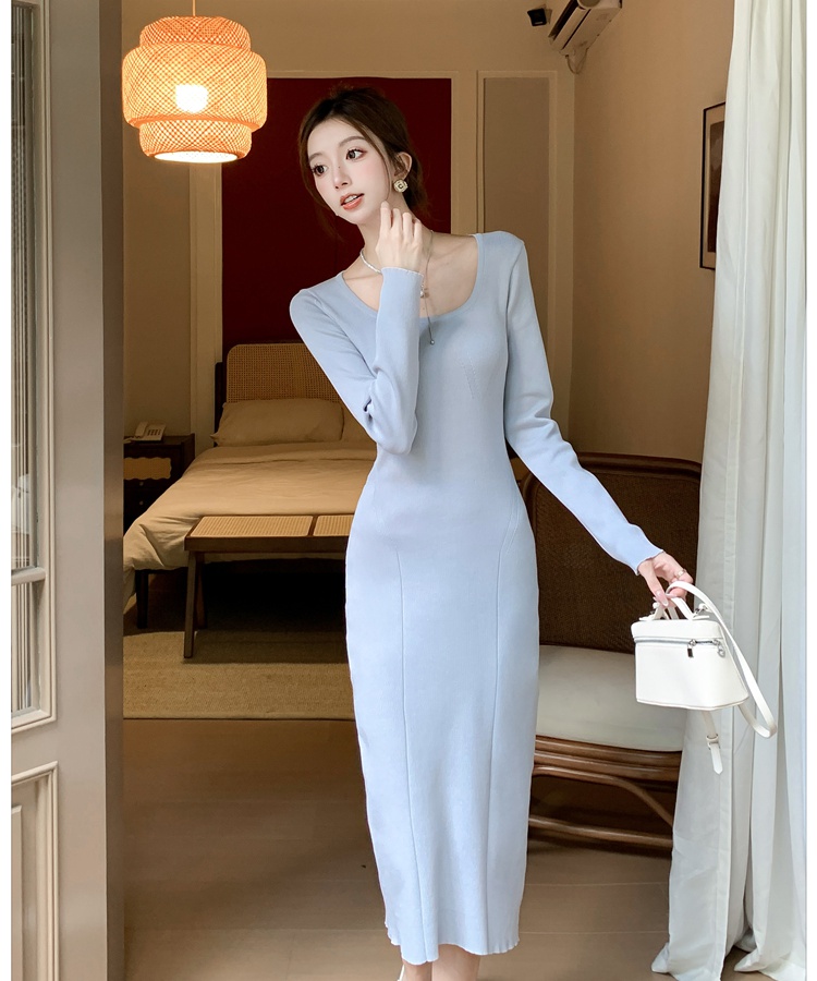 Knitted temperament long dress bottoming dress for women