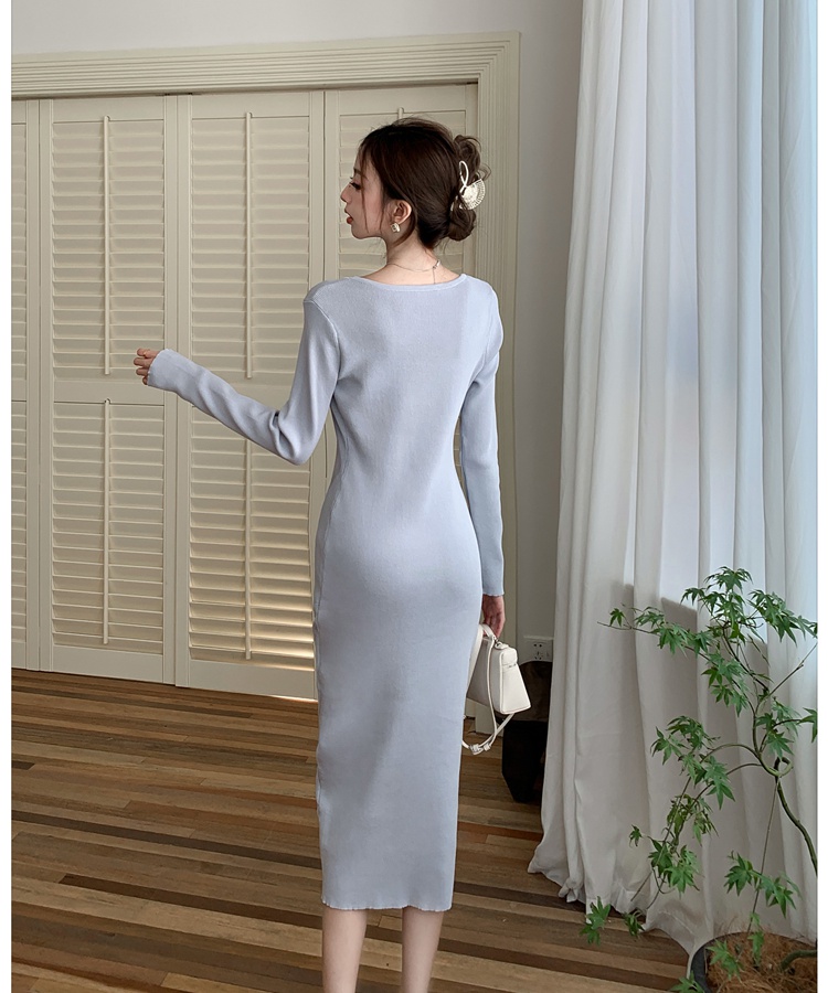 Knitted temperament long dress bottoming dress for women