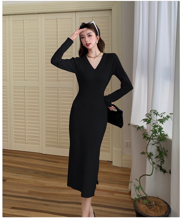 Knitted high waist sweater dress retro dress