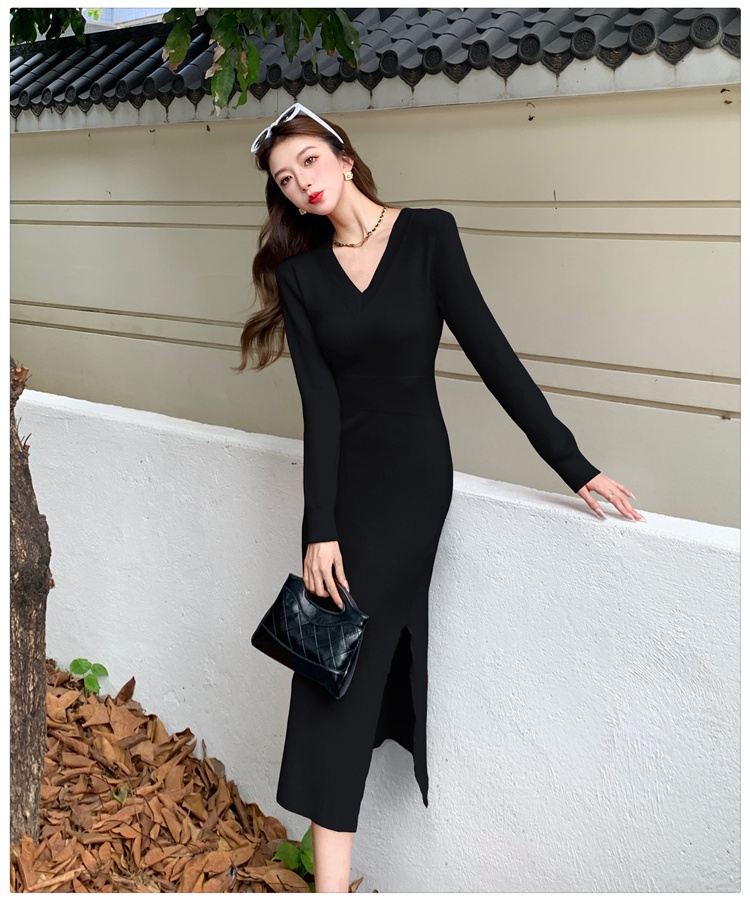 Knitted high waist sweater dress retro dress