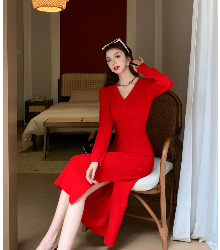 Knitted high waist sweater dress retro dress