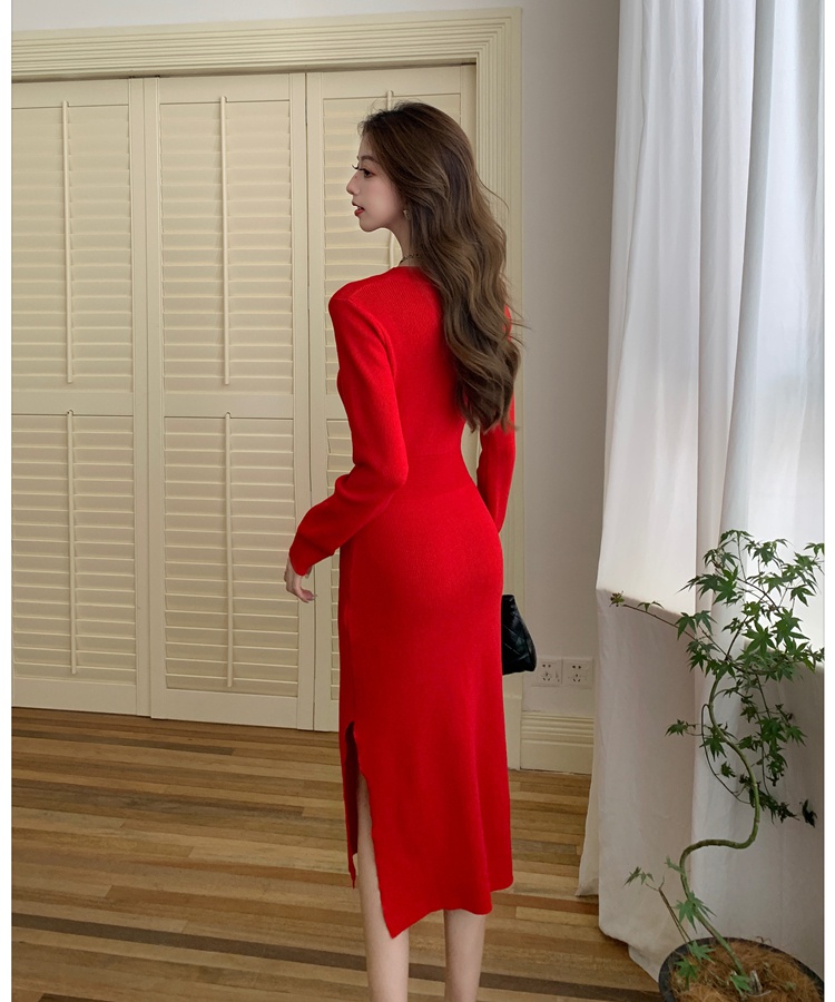 Knitted high waist sweater dress retro dress