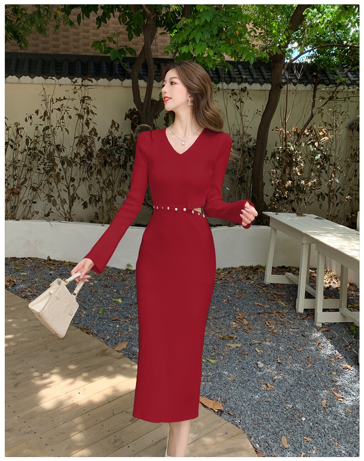 Bottoming dress V-neck long dress for women