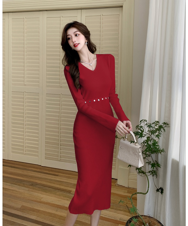 Bottoming dress V-neck long dress for women