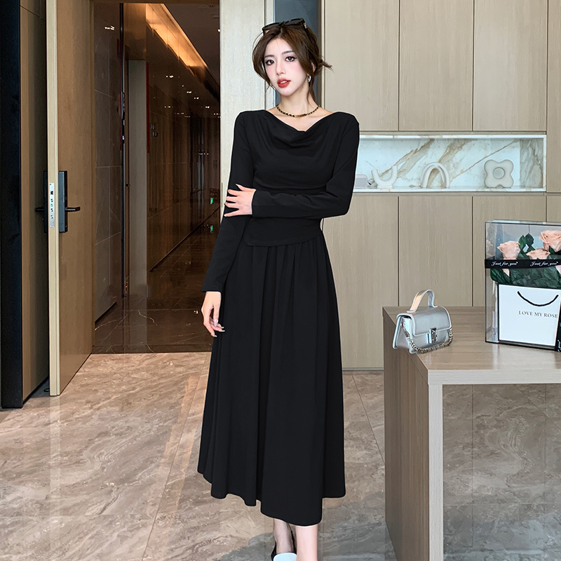 Black temperament sexy skirt 2pcs set for women