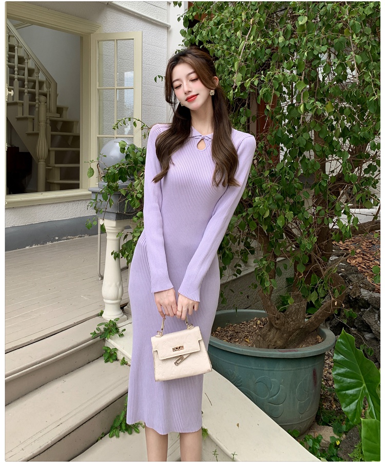 Chinese style package hip knitted dress for women