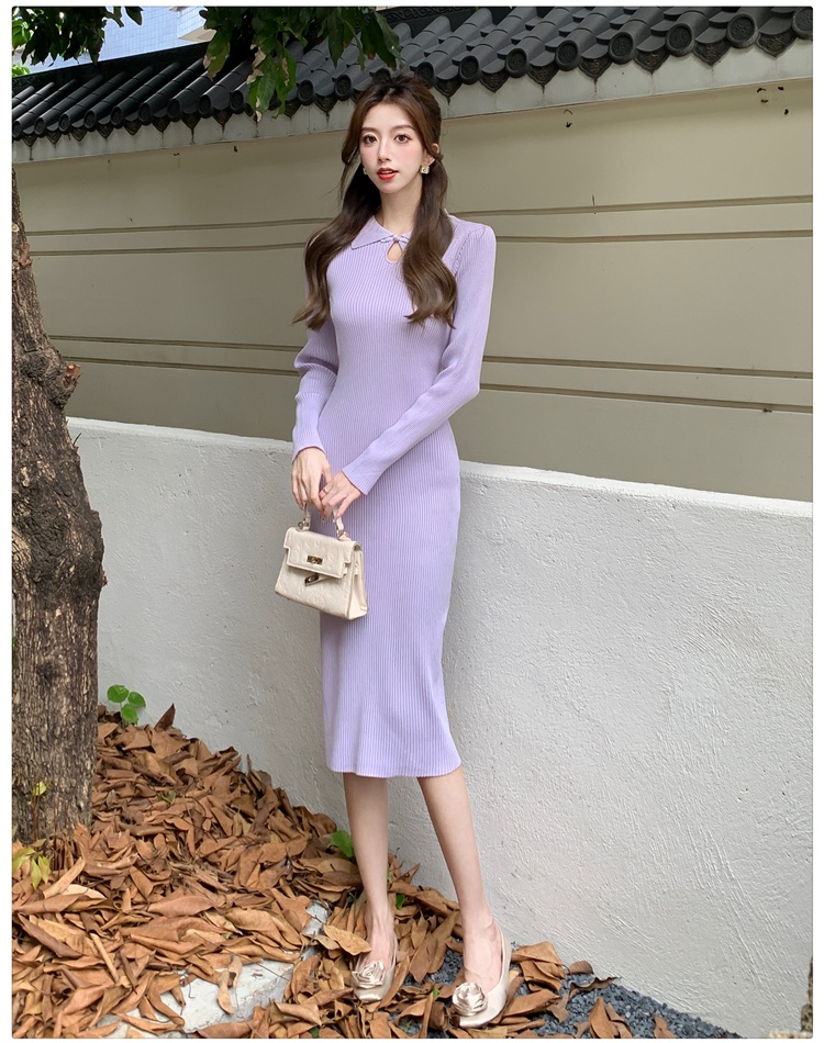 Chinese style package hip knitted dress for women