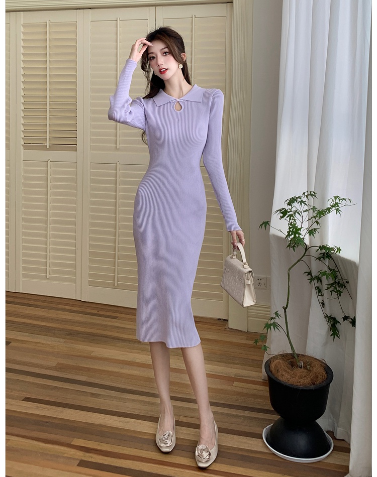 Chinese style package hip knitted dress for women