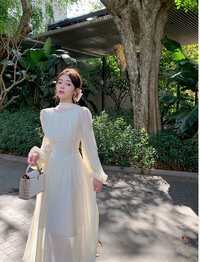 Autumn long pinched waist temperament pure lady dress