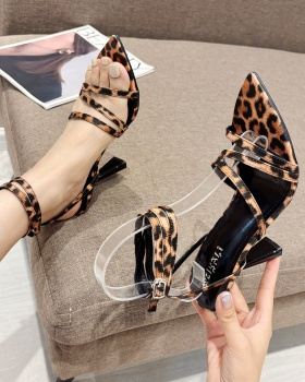 Summer leopard pointed shoes open toe high-heeled sandals