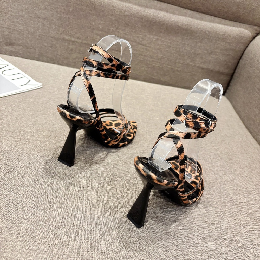 Summer leopard pointed shoes open toe high-heeled sandals