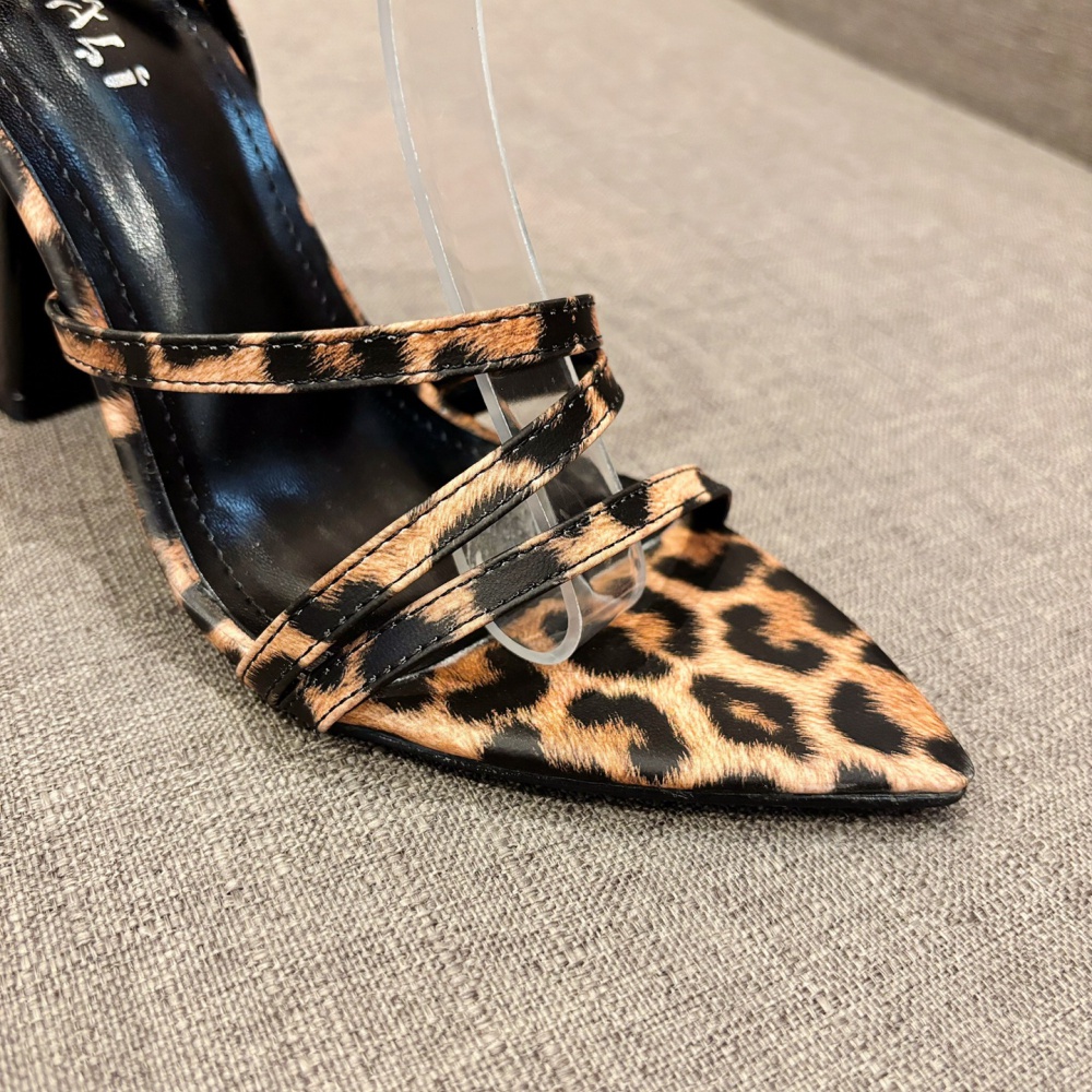 Summer leopard pointed shoes open toe high-heeled sandals