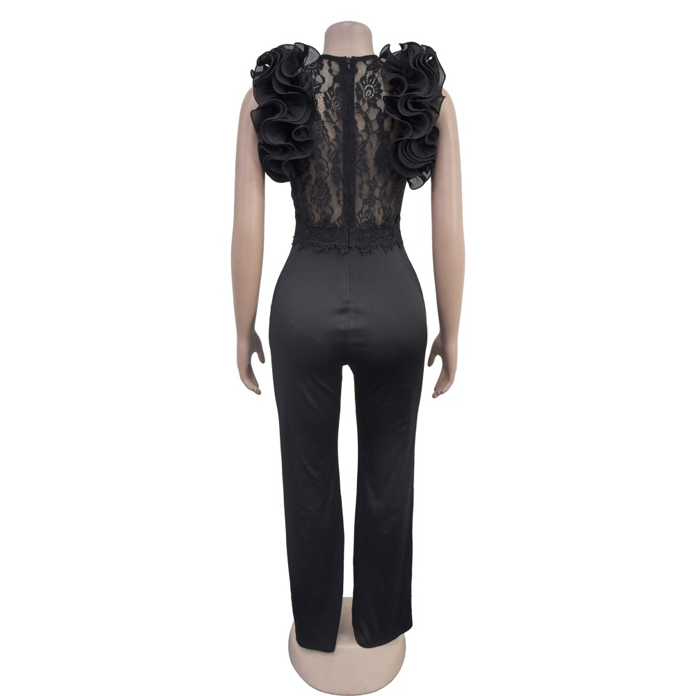 European style fashion jumpsuit V-neck embroidery pants a set