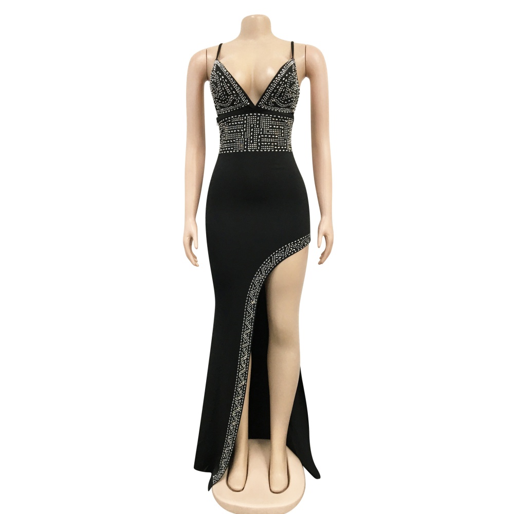 Irregular European style long dress rhinestone sexy dress